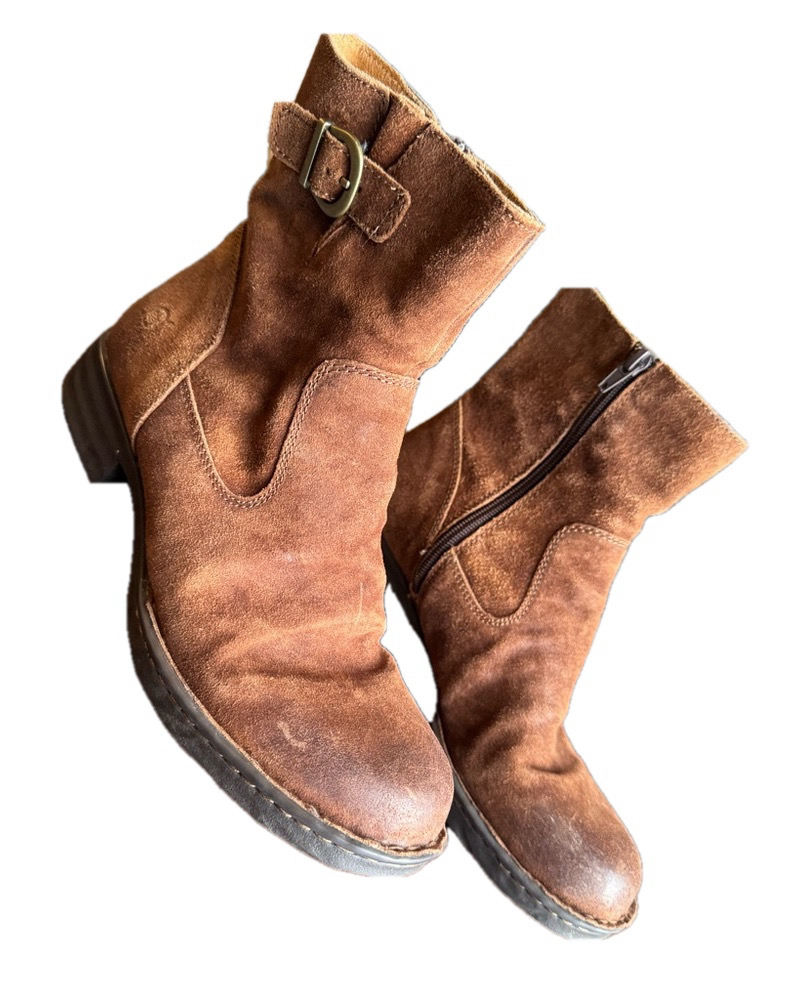 Born Elia Boots Womens 8.5M Side Zip Suede Leather F72926 VCJG20 Cognac MSRP$130